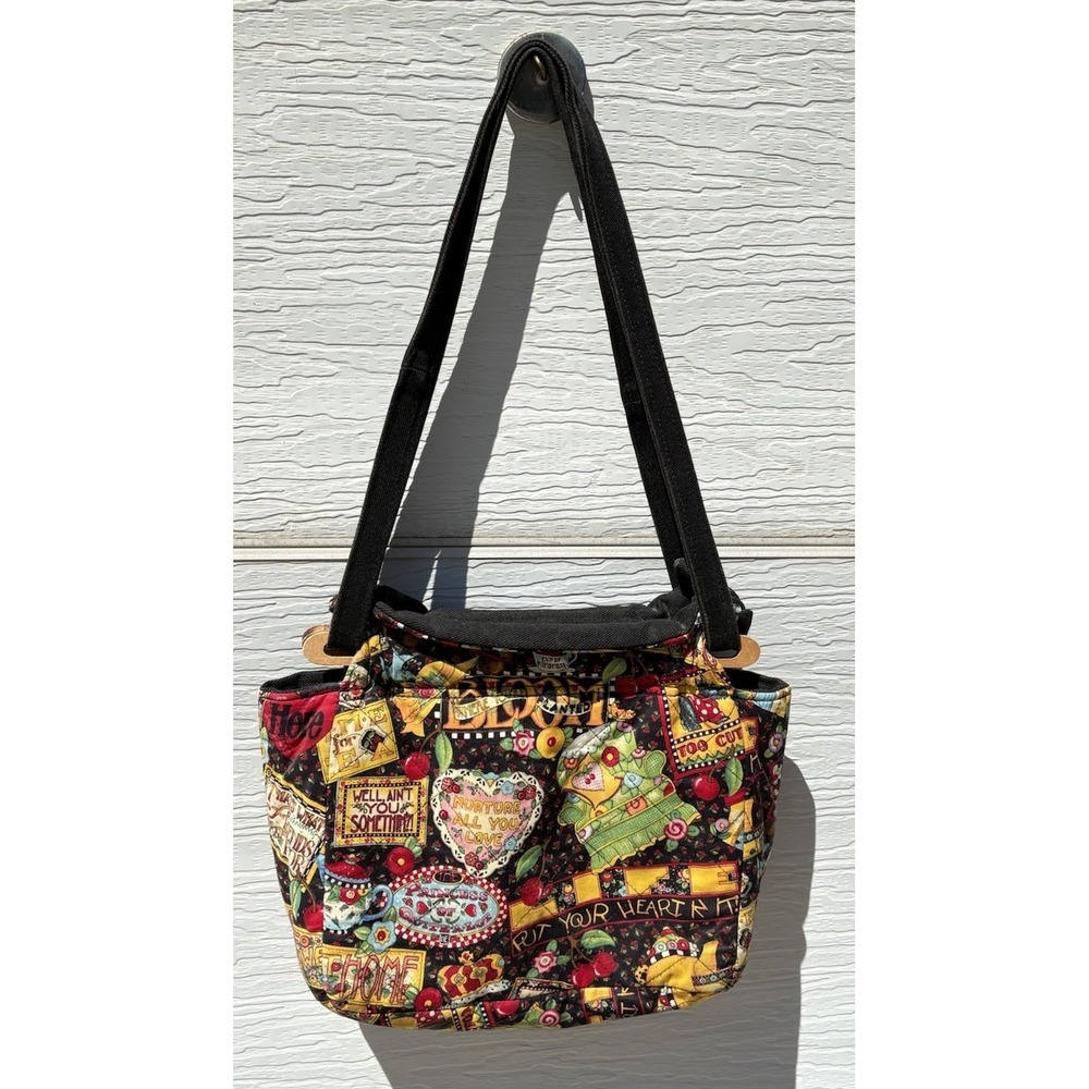 Women's Mary Englebright Denim Lined Handmade Purse Shoulder Bag Folk Art